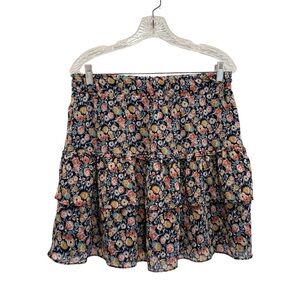 Loft Tiered Ruffle Mini Skirt Fall Floral Boho Cottagecore Fairy Blue Sz M